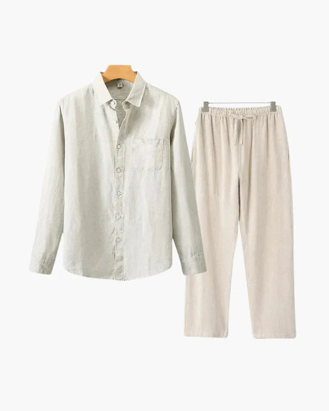 Old Money Leinen-Set – Langarm, Natürliche Eleganz